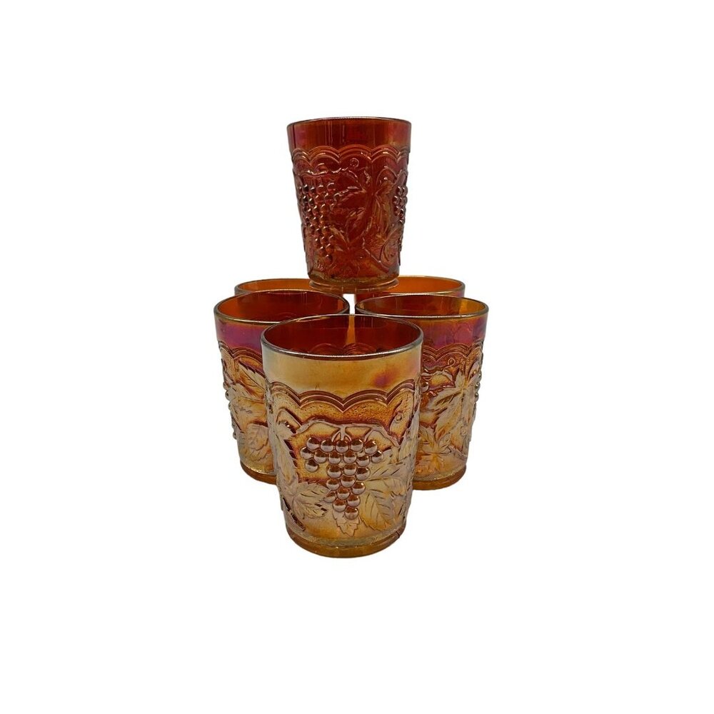 Imperial Vintage Carnival Iridescent Marigold Water Glasses Set of 6 MCM Glasses